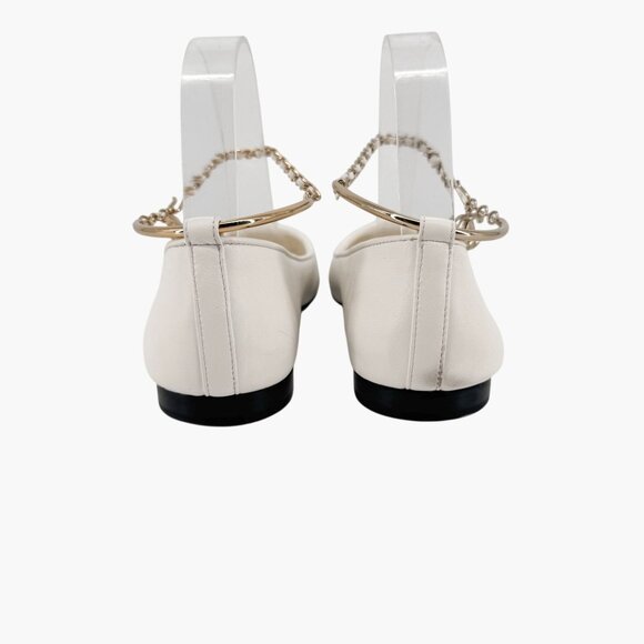 Chanel CC Camellia Ankle Chain White Cap Toe Ballet Flats Size 37.5 US 6.5-7 - Picture 6 of 15